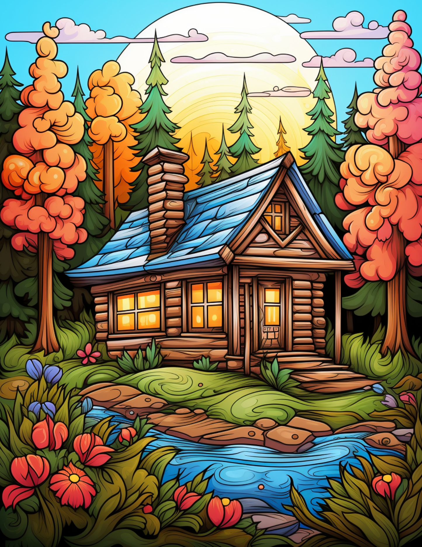 Cozy Cabins Coloring Book
