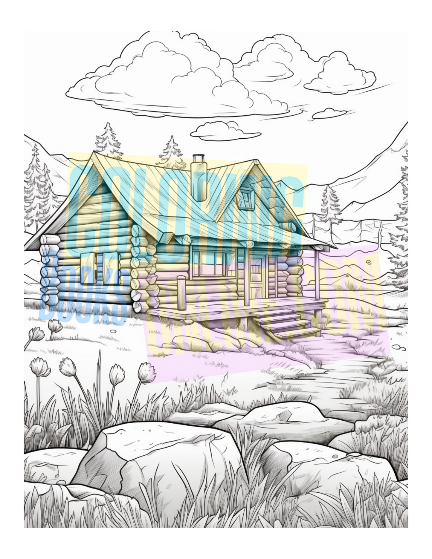 Cozy Cabins Coloring Book